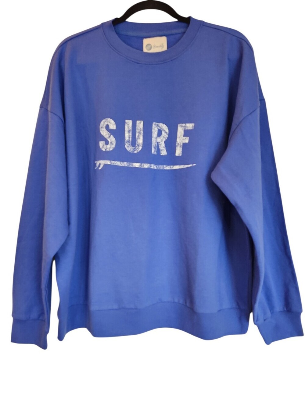 NWT Beachly "SURF" Graphic Crewneck Sweatshirt Blue/White Size XL Coastal Soft